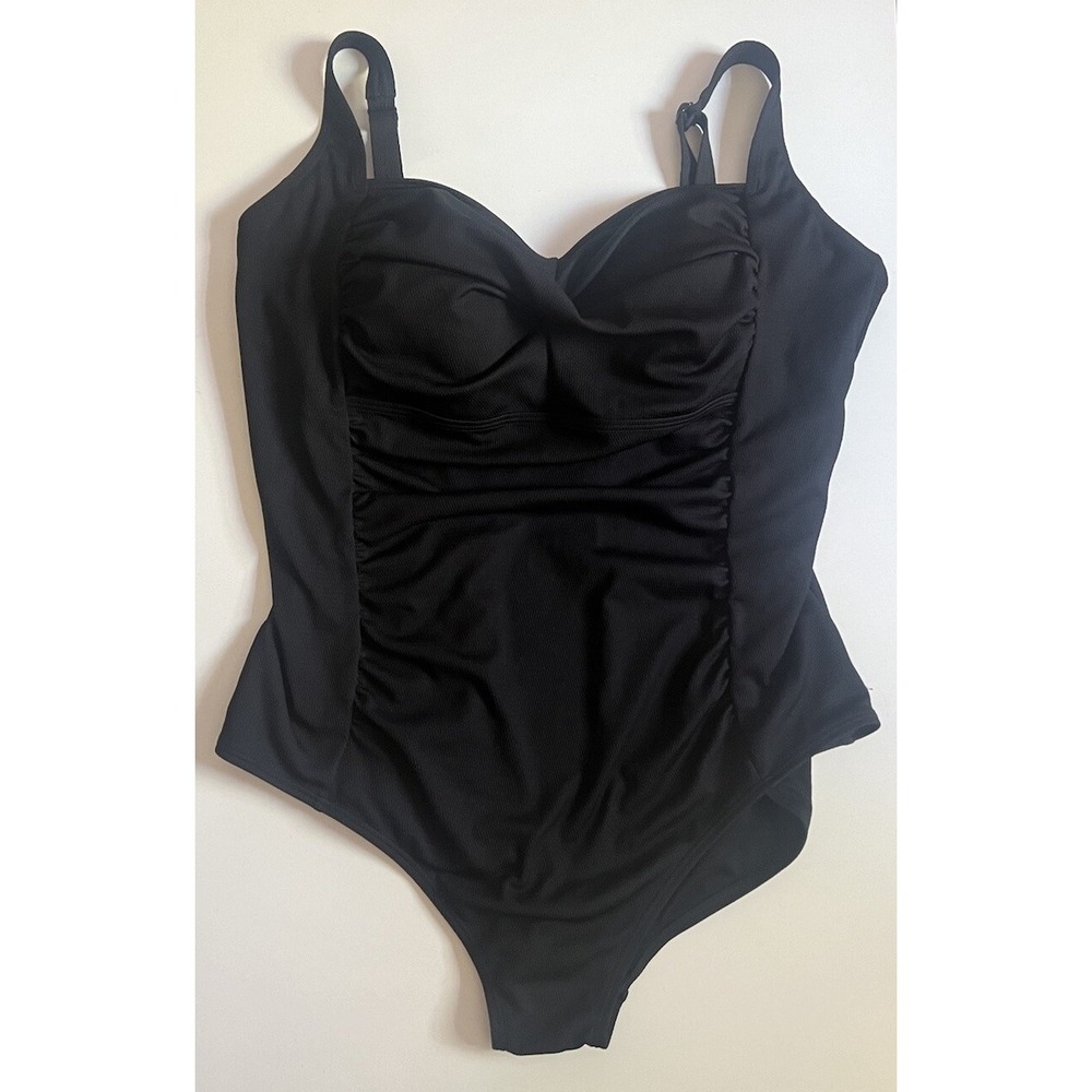 ULLA POPKEN WOMENS ONE PIECE SWIMSUIT SIZE 32 Black Adjustable Rouged Wire free